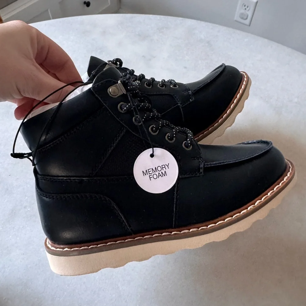 Boys Black Leather Lace-Up Boots